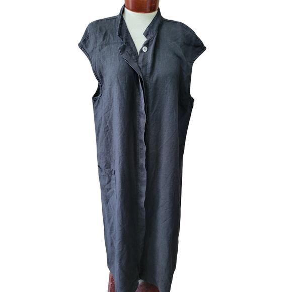 bryn Walker Dresses & Skirts - Bryn Walker Black Linen Button Front Maxi Shirt Dress Quiet Luxury Lagenlook XL